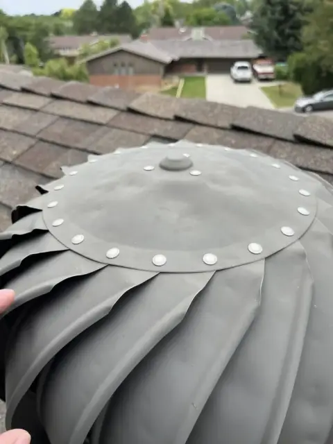Damaged turbine roof vent found during an inspection